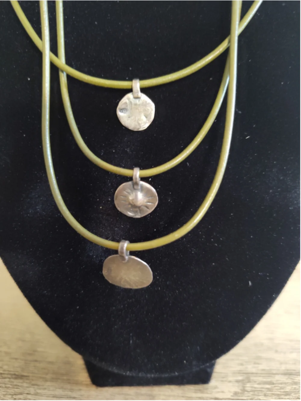 Women's Green Leather Cord and Sterling Silver Charm Layered Necklace